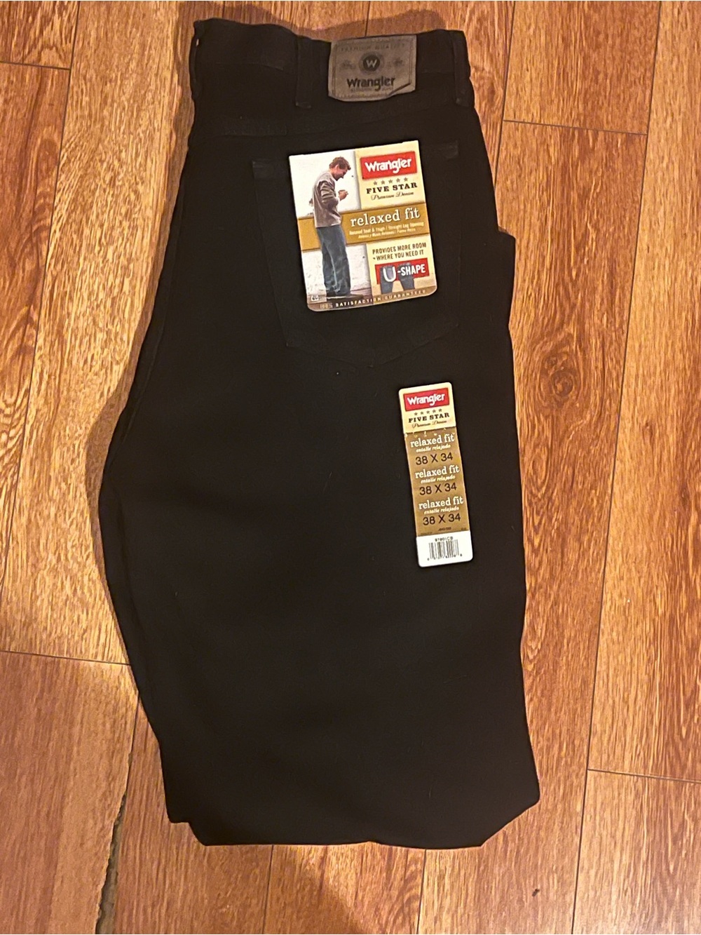 NWT Wrangler Relaxed Fit Five Star Black Pants U shape rise 38x34